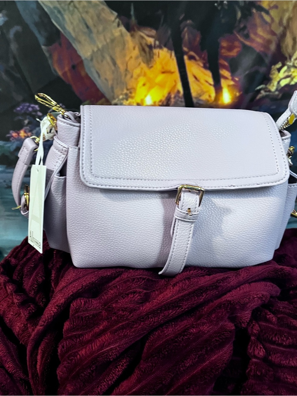 Soft Lilac Pebbled Crossbody Bag with Buckle Accent